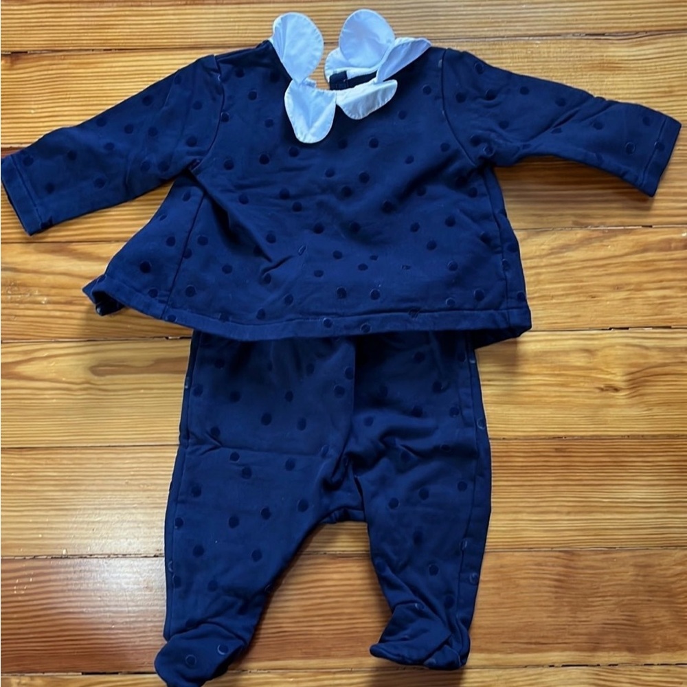 Jacadi: Navy Blue Baby Outfit with White Collar